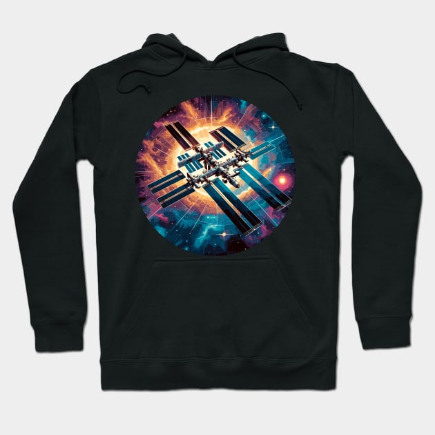 Spectacular Space Station - Cosmic Voyage Hoodie by Graphic Wonders Emporium